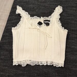 Katie J NYC Ivory Lace Trim Tank Top